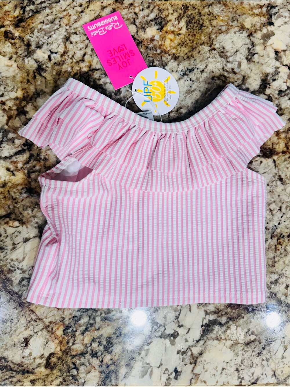 Ruffle Butts RuggedButts Top Pink White  Toddler Sz 3T UPF 50+ Play